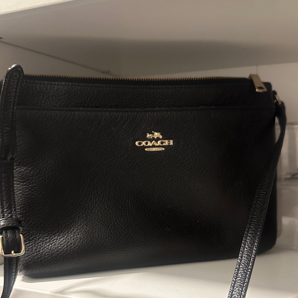 Coach Black Leather Crossbody Bag with Gold Accents